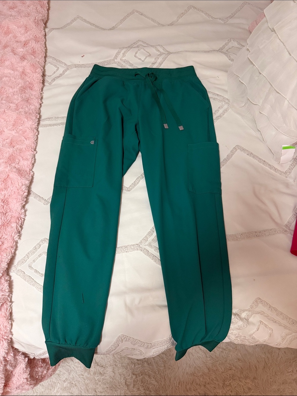 green cureology scrub set. worn 2 times. top is medium bottoms are small